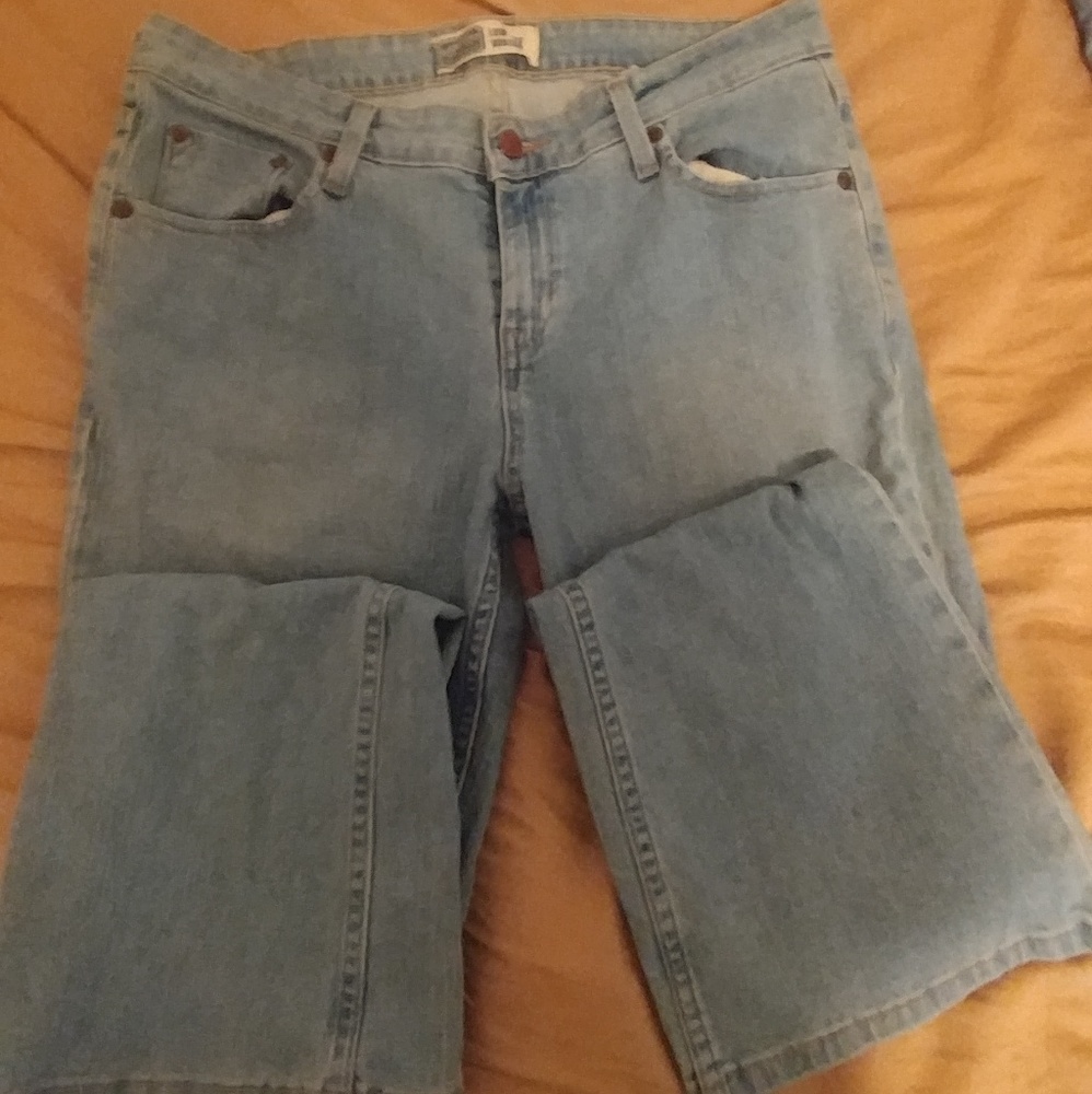 Light blue low rise boot cut jeans